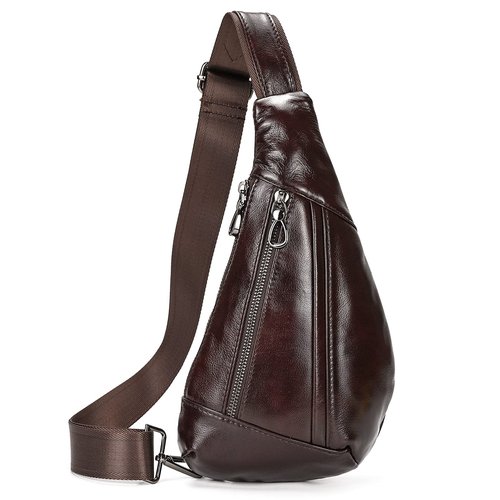 SAIION Genuine Leather sling bag for men casual crossbody backpack small shoulder bag chest bag for Travel, 9050 Brown