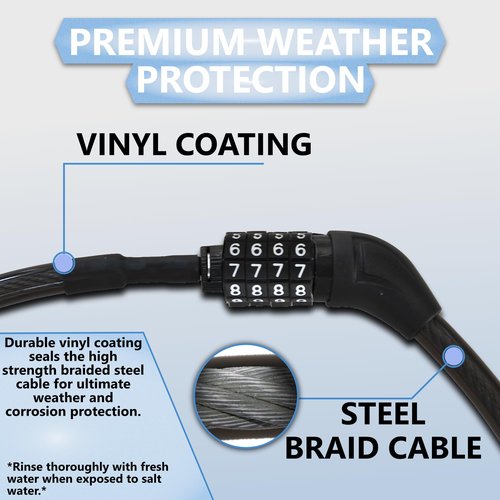 Lumintrail Long Coiled Bike Cable Lock 3/8 Inch 10ft (4, 6, 10, 15, 30ft), Weatherproof Locks for Kayak, Bike, Scooter, Outdoor Equipment, Resettable Combination Lock Anti Theft Protection