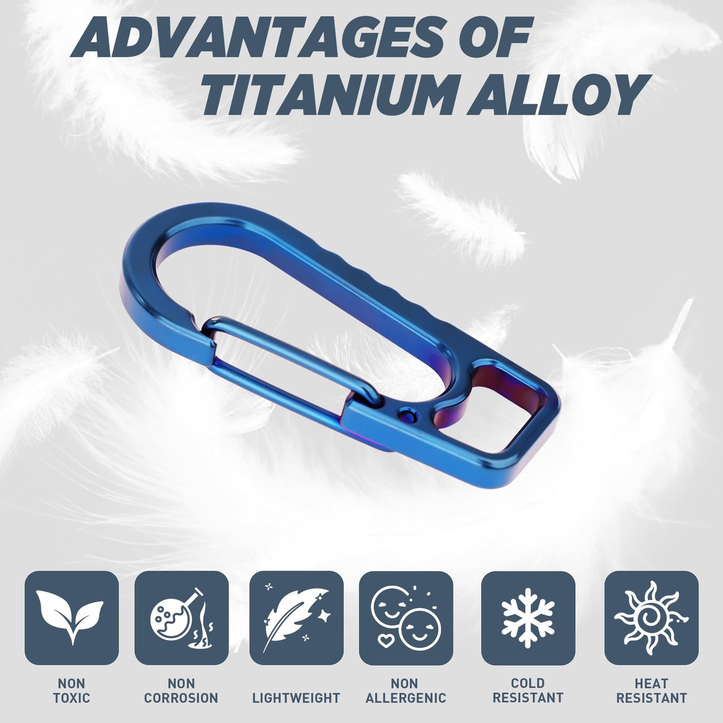 AIIKEE Titanium Carabiner Keychain Clip, Heavy Duty EDC Key Clips Anti-Lost Quick Release Keychain for Backpack Hook-Blue