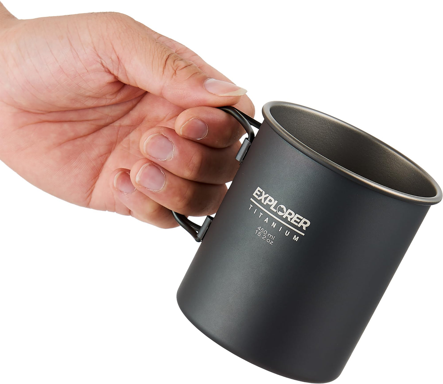 Explorer Bear Black Titanium Foldable Handle Camping Cup, 15.2 oz, 450 ml