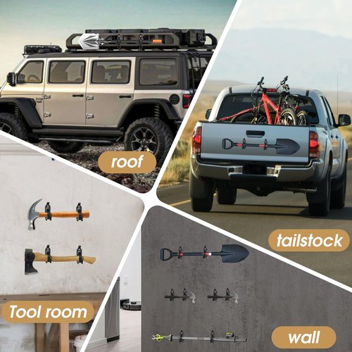 Youlvy Shovel Mount for Roof Rack / Truck Bed, Truck Jeep Offroad Roof Rack Axe Shovel Mount, Shovel Holder for Truck & Quick Fist Clamps Fit 0.67" to 1.57" D Tools- Black 4PCS