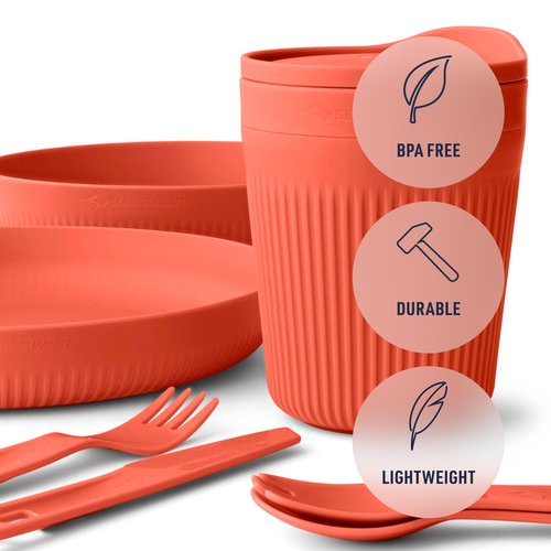 Sea to Summit Passage 1-Person Camping Dinnerware Set, Plate, Bowl, Mug, Utensils, Spicy Orange