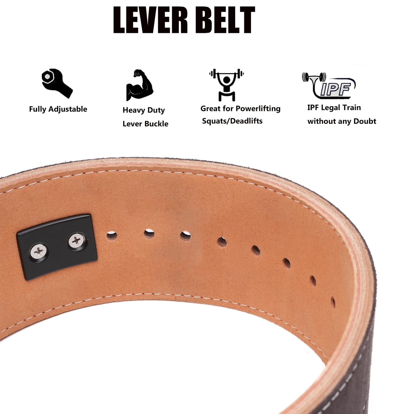 TOUGERJOY 10MM Weight Power Lifting Leather Lever Pro Belt Gym Training Black-Weightlifting Belt for Men and Women – Support Back and Core During Heavy Powerlifting Deadlifts and Squats