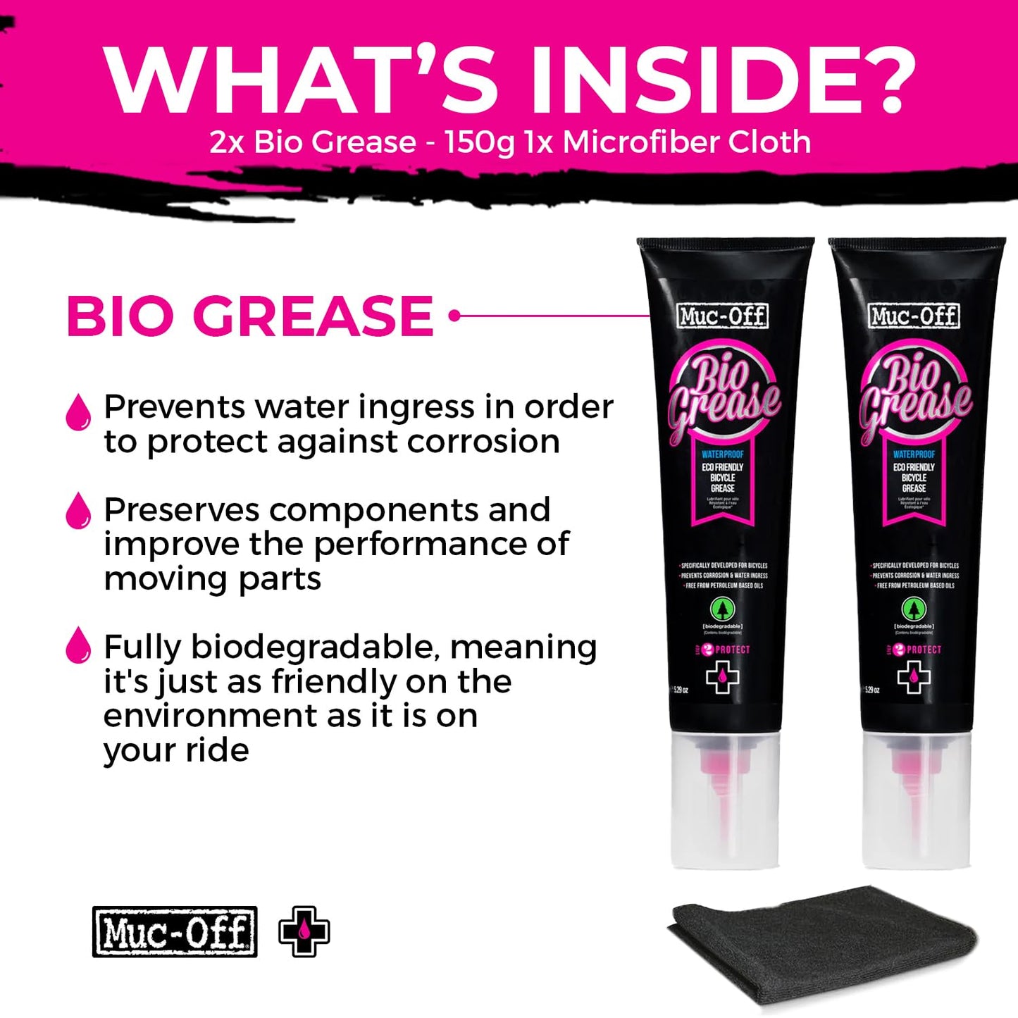 Muc-Off Bio Grease, 150g - Biodegradable Bike Grease for Pedals, Bearings and Components - Water-Resistant Bike Assembly Grease