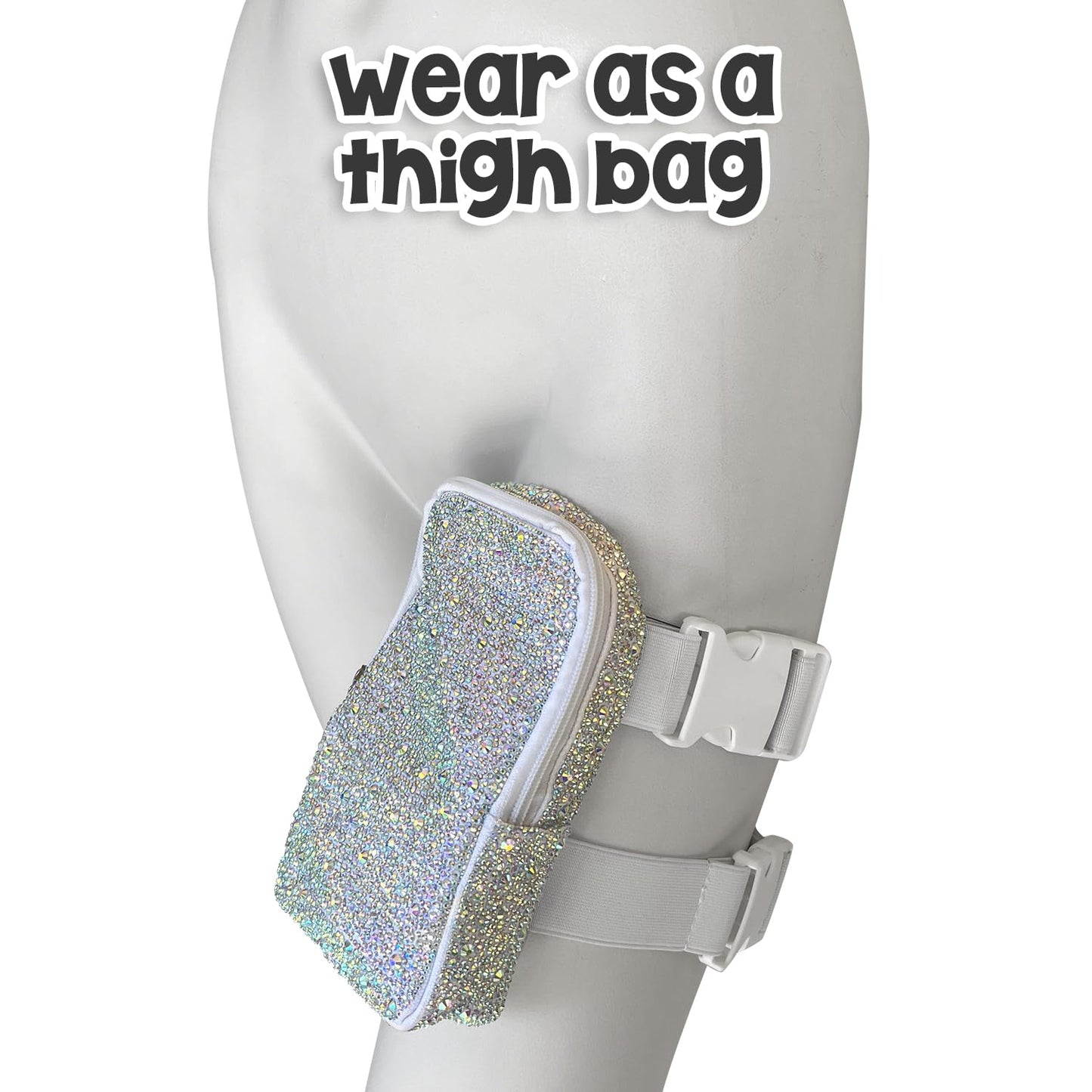 3-IN-1 Thigh Bag Fanny Pack Crossbody Bag | Rhinestone Carnival Leg Harness for Women | Bling Waist Bag | Rave Leg Pack