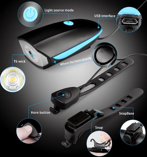 Bike Light, High Lumens Super Bright Bicycle Light, 5+3 Modes USB Rechargeable Bike Headlight & Tail Light Set, Waterproof Safety Bike Front & Rear Light for Road, Mountain, Night Riding