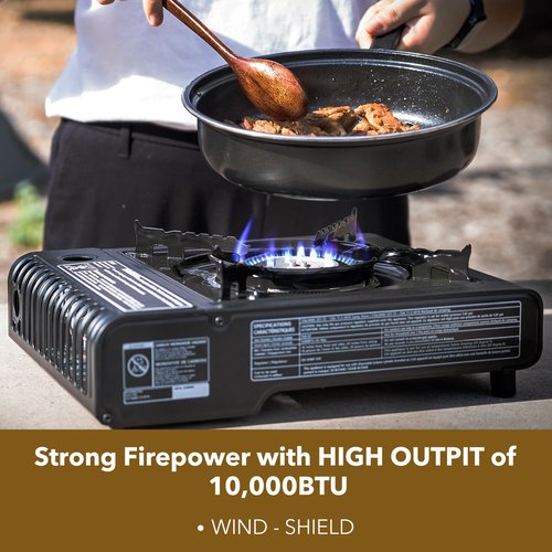 The First Penguin Portable Camping Stove - with Carrying Case 10,000 BTU Great for Emergency Preparedness Kit, High Power Butane Stove, Perfect for Camping, Hiking and Emergency-Black