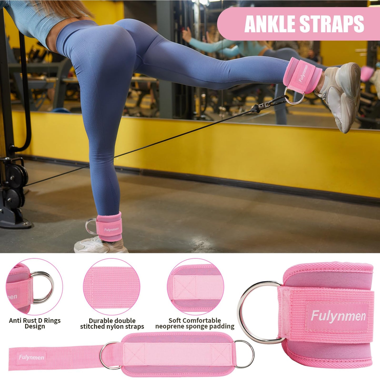 Fulynmen 9Pcs Barbell Pad Set, Hip Thrust Pad, Squat Pad, Gym Accessories Essentials Women Equipment With Barbell Pad for Hip Thrust, 2 Lifting Wrist Straps for Weightlifting, 2 Ankle Straps for Cable Machines, 3 Resistance Bands for Working Out, Carry Ba