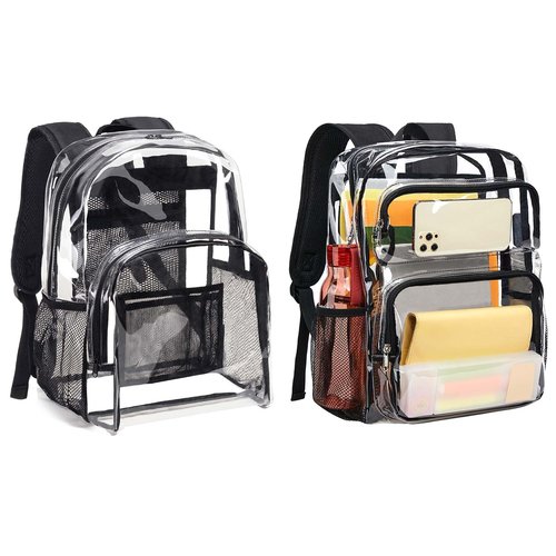 Vorspack Clear Backpack Heavy Duty - Large Clear Bookbag Transparent Backpacks See Through Backpack for College Work Travel Festival - Black(2 Pack)