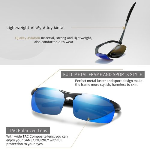 SUNGAIT Men's HD Polarized Sunglasses for Driving Fishing Cycling Running Metal Frame UV400 SGT177-QBL