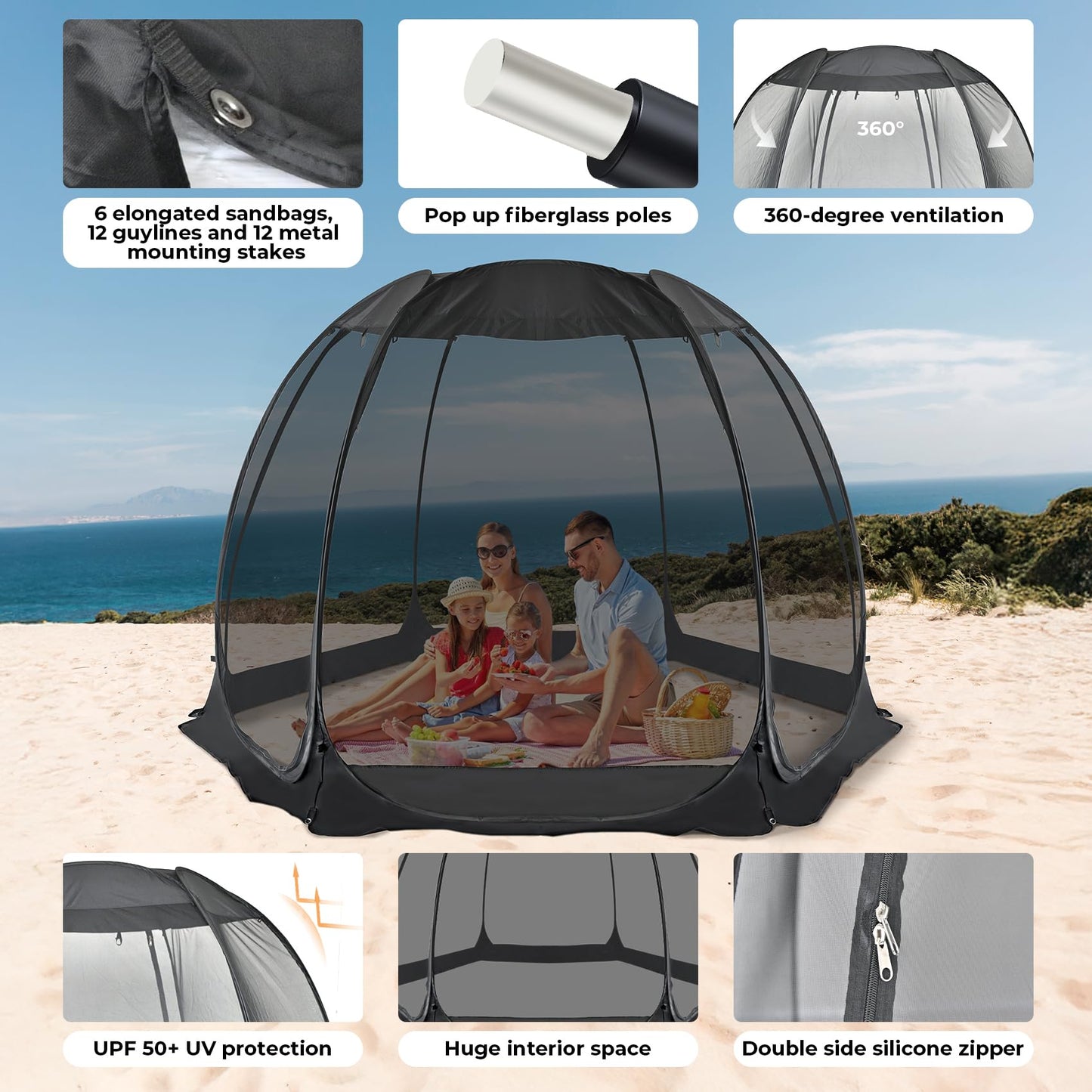 Alvantor Pop Up Screen Tent House Room Instant Outdoor Camping Canopy Sun Shelter Gazebo for Patio, Backyard & Deck, Privacy Tent(2-10 People, 8'x8' 10'x10' 12'x12')
