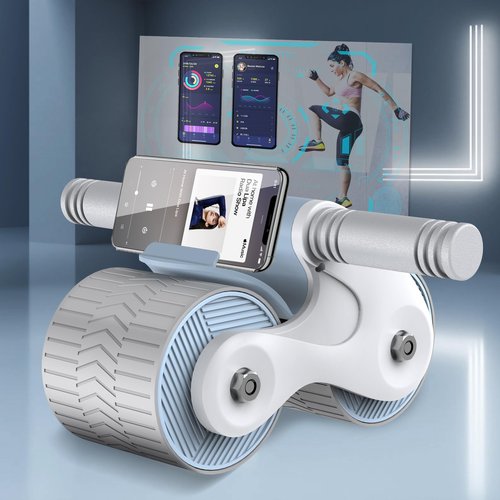 Movrock Ab Roller Wheel with Automatic Rebound for Home Gym Core Fitness, Sturdy Abdominal Exercise Equipment, Includes Knee Pad, Perfect for Ab Workouts and Strength Training, Light Blue