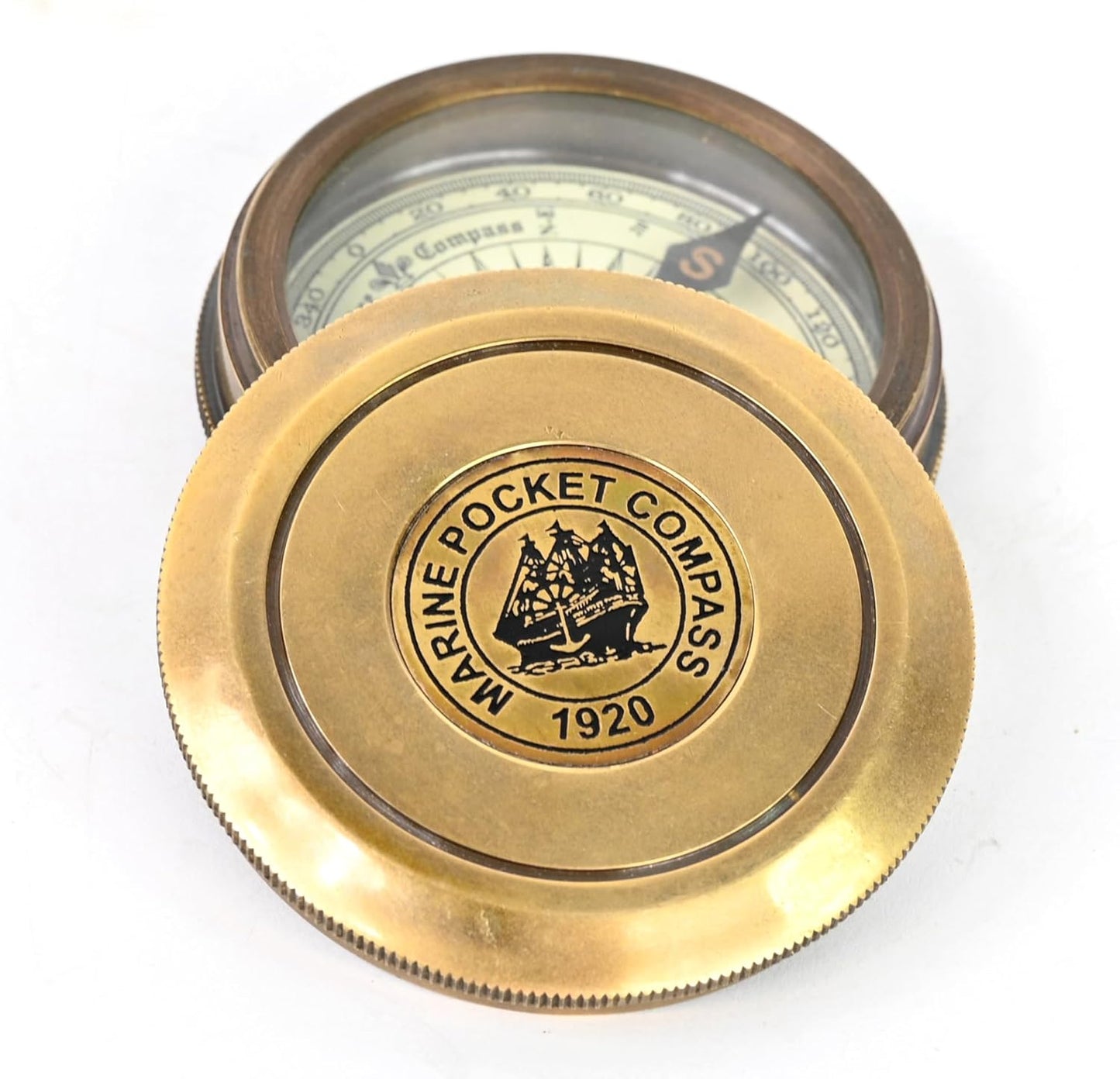 Vintage Brass Nautical Pocket Compass - 2-Inch Replica with Robert Frost Poem