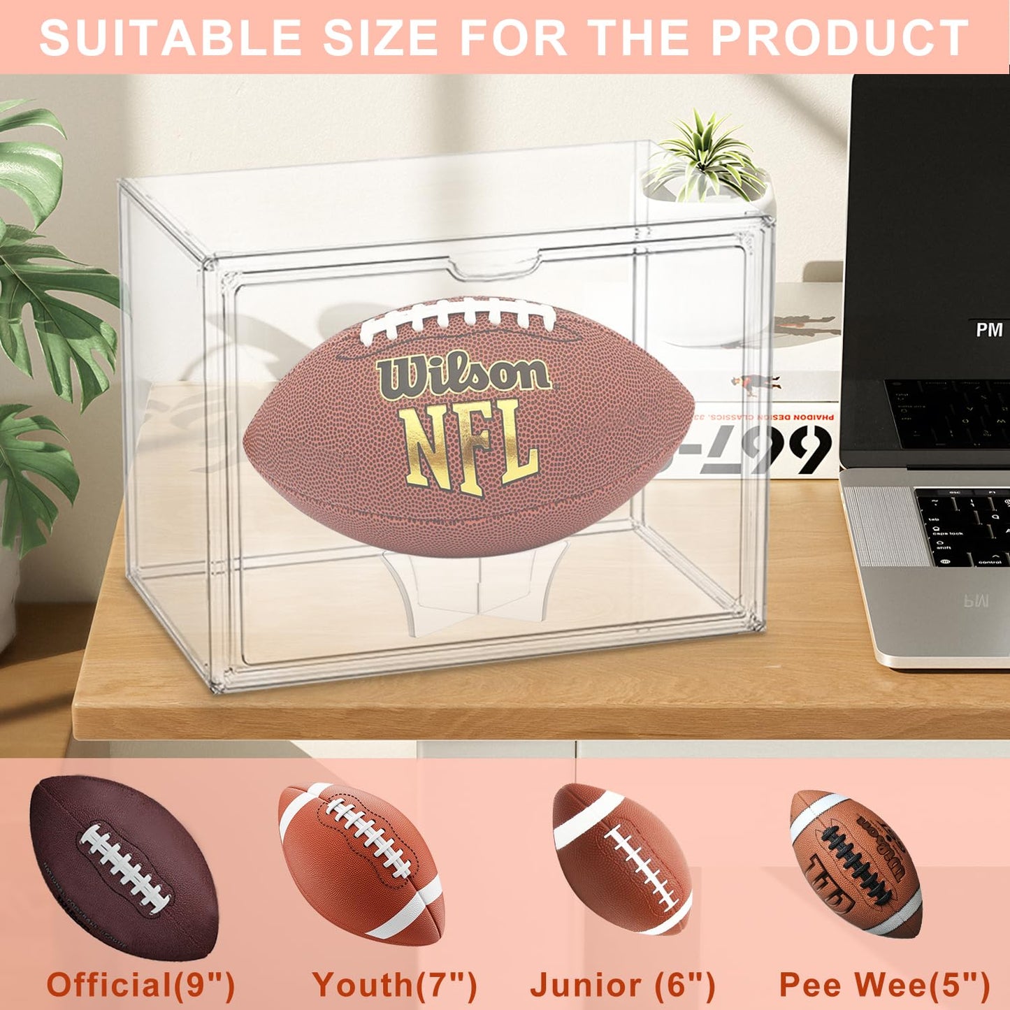 Football Display Case, Acrylic Football Display Case, Football Holder Case with UV Protection, Professional Grade Stackable Football Display Box Full Size (1PC)