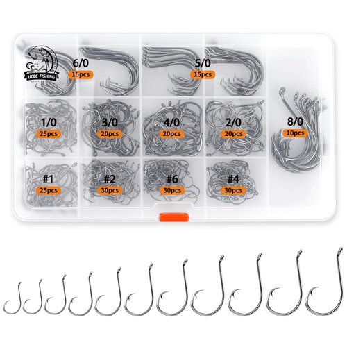 UCEC 240PCS Circle Hooks Saltwater Fishing Hooks 2X Strong Offset Catfish Hooks Assortment, Octopus Hook High Carbon Steel Fish Hook Kit, Size: #6#4#2#1 1/0 2/0 3/0 4/0 5/0 6/0 8/0