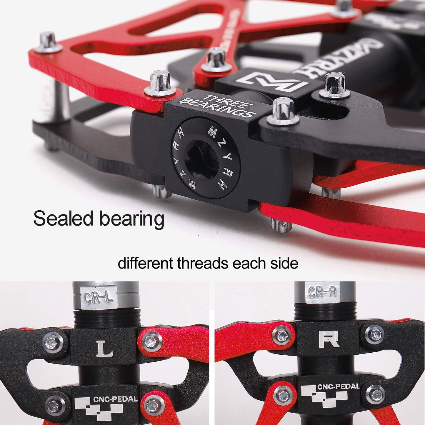 Mountain Bike Pedals, Ultra Strong Colorful CNC Machined 9/16" Cycling Sealed 3 Bearing Pedals