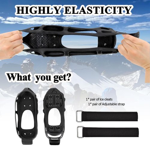 MOVOYEE Ice Cleats for Shoes and Boots Women Men Kids, Crampons for Hiking Boots Climbing Fishing Running, Rubber Stainless Steel Traction Non Slip Gripper Spikes for Shoes On Ice Snow Winter Walking