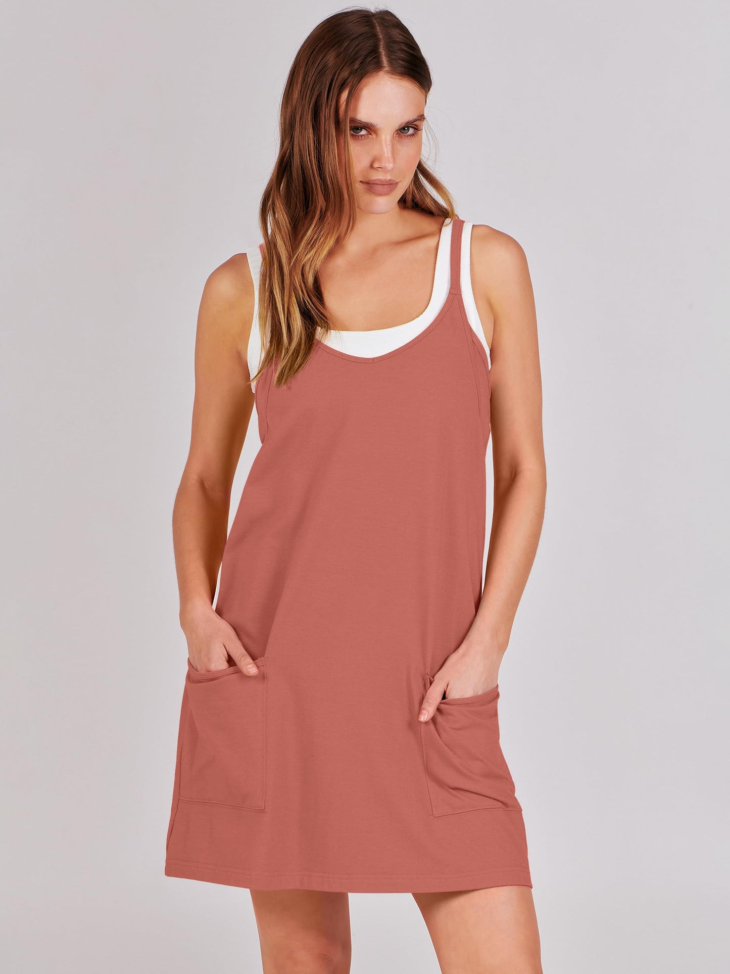 ANRABESS Women Athletic Dress Summer Tennis Workout Active Sports Mini Romper Dress Built in Shorts Travel Vacation Clothes Rust Small