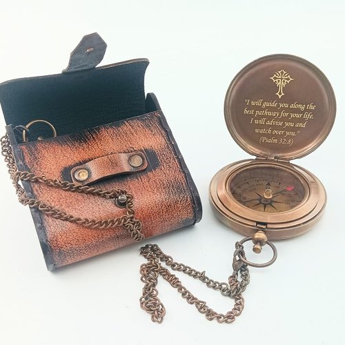 DAYOL'X Psalm 32:8 Engraved Personalized Compass - Baptism Gifts for Boys Girls, First Communion, Christian Gifts for Men for Dad from Daughter, Son, Kids