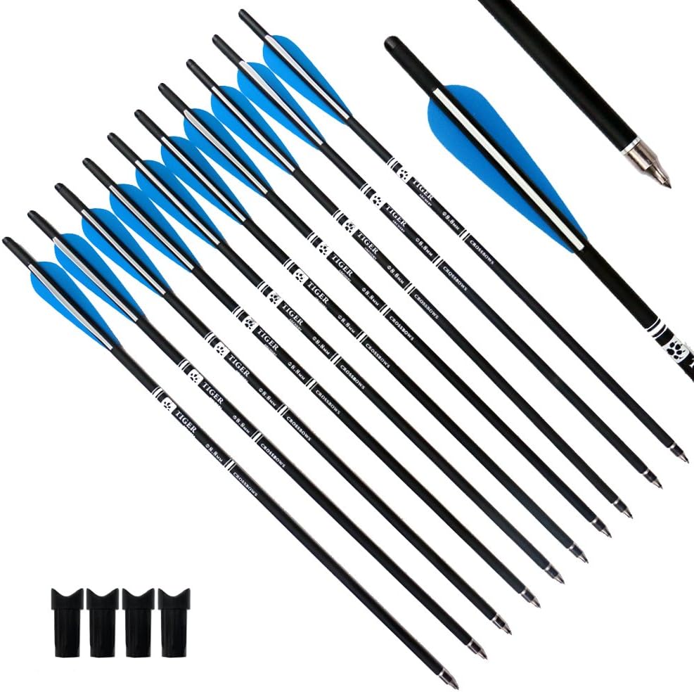 20inch Hunting Archery Carbon Arrow Crossbow Bolts with 4" vanes Feather and Replaced Arrowhead/Tip(Pack of 12) …