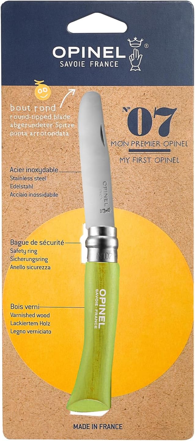 Opinel My First No.7 Stainless Steel Children’s Folding Pocket Knife with Safety Rounded Tip