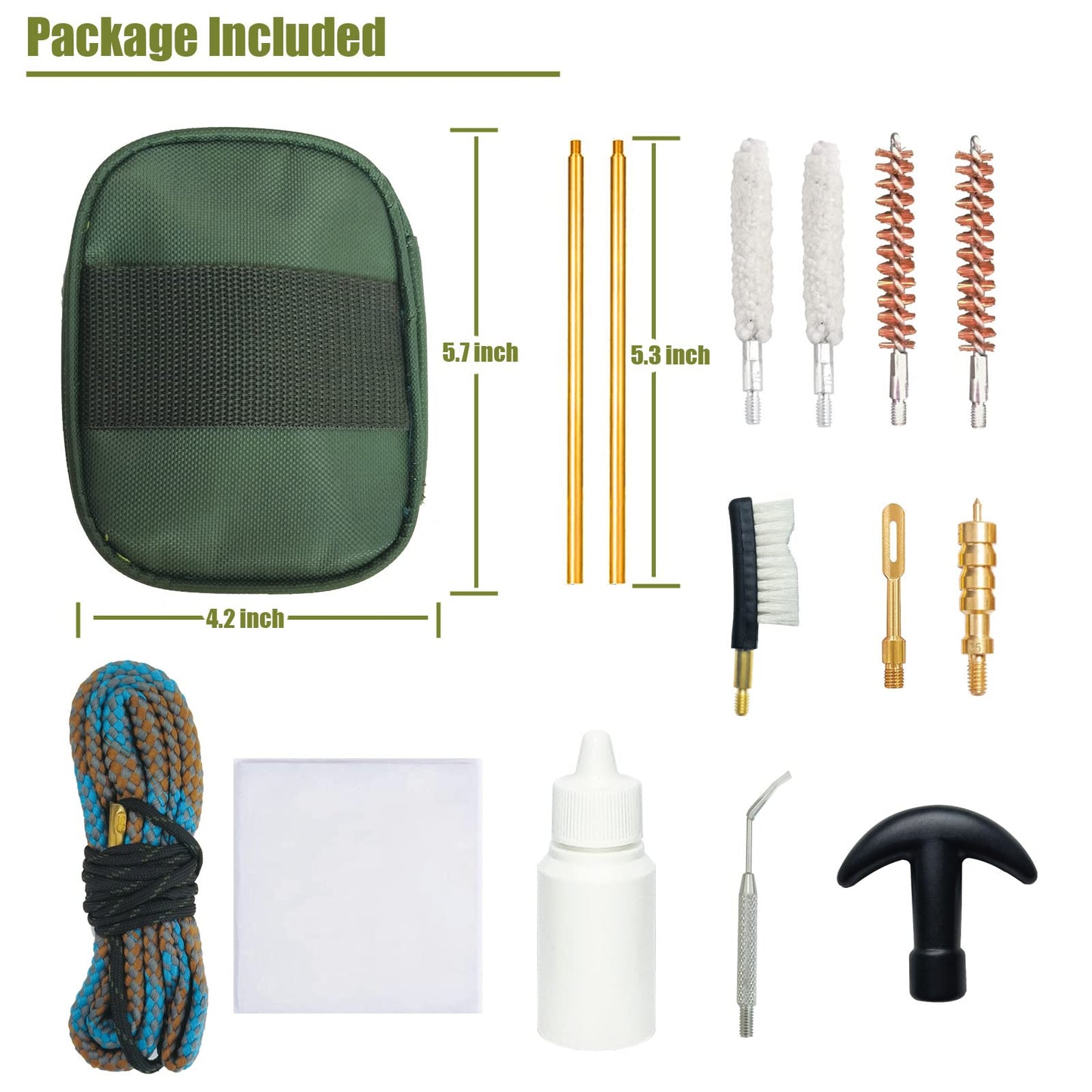 Funryer 9mm Pistol Cleaning Kit, Gun Cleaning Kits for .357 .38 Caliber with 9mm Gun Snake, Bronze Bore Brush, Brass Jag, Oil Bottle for Shooting