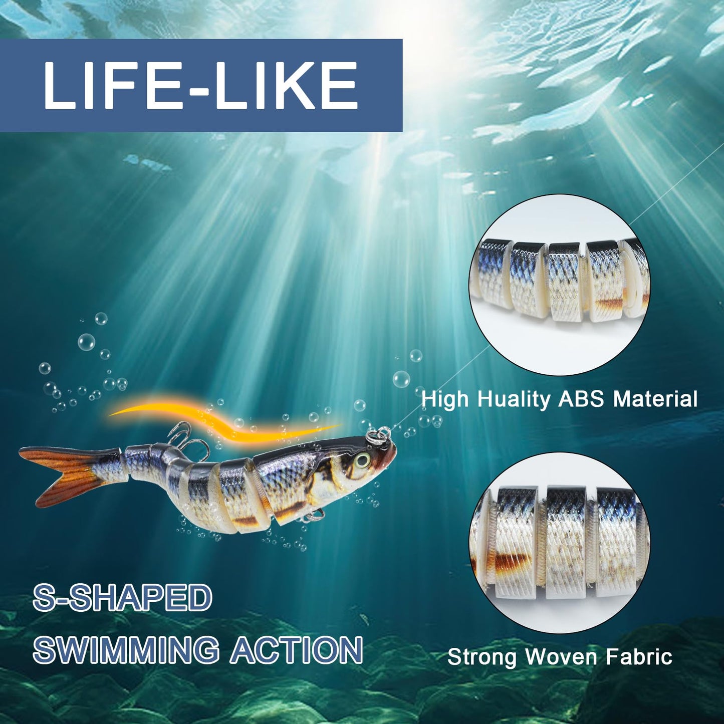 Fishing Lures for Bass, Topwater Fishing Lures, Multi Jointed Swimbaits, Lifelike Slow Sinking Swimming Bass Lures for Freshwater and Seawater Fishing Accessories