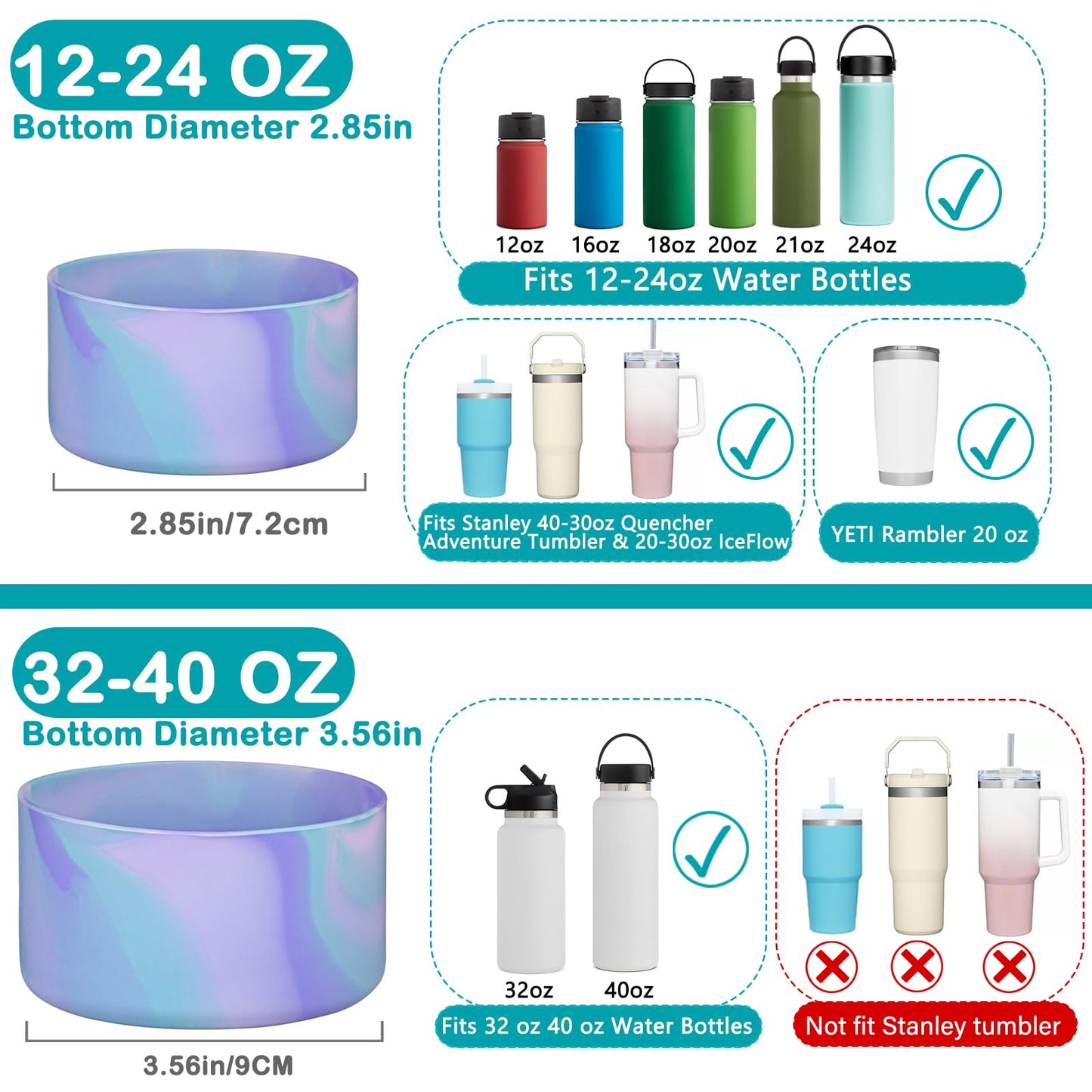 HEYSKAY Protective Flask Silicone Boot 12-24oz for Hydro Flask Water Bottle Bottom Cover Base, and Compatible with Stanley, Yeti, Simple Modern and Other Water Bottle with 2.85inch Bottom Diameter