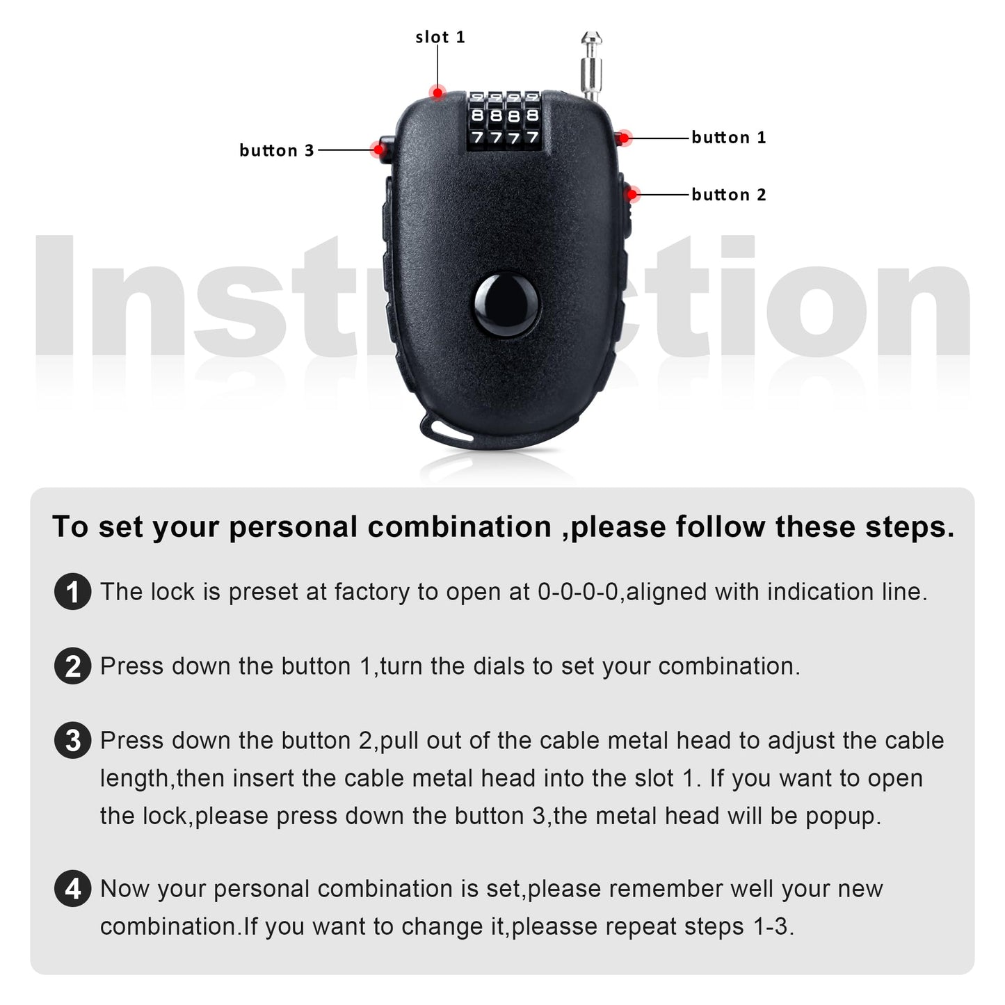 JAGASOL Motorcycle Helmet Lock, 4 Digit Combination 27.5 Inch Retractable Cable Lock for Snowboard, Bike Luggage Backpack Scooter Suitcase Ski, Small Multi-Function Secure Lock for Travel, Black