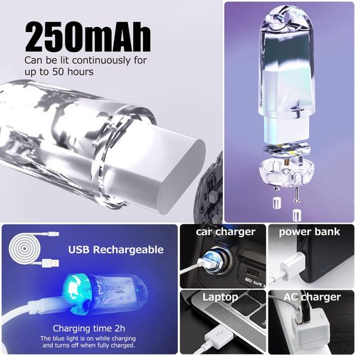 DOKeep USB Mini LED Lanterns, 2 Pack Waterproof EDC Keychain LED Flashlight for Camping Rechargeable Battery Stick Light Maglite Hockey Dog Collar Flashlight for Nighttime Shift (2Pack White)