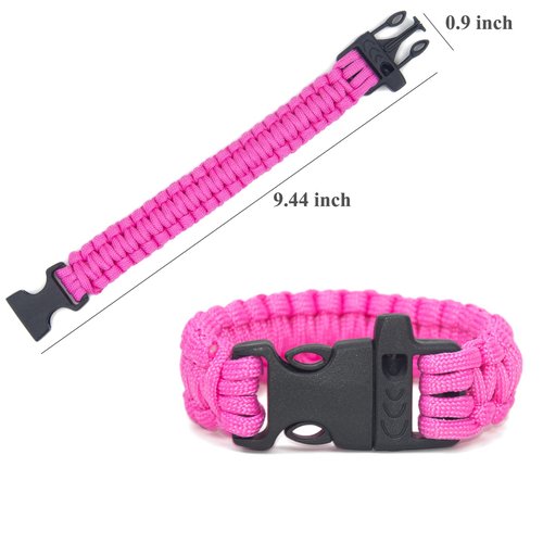 WildWave Paracord Survival Bracelets - Set of 2 - Easy To Open Clasp with Emergency Whistle Buckles (Pink)