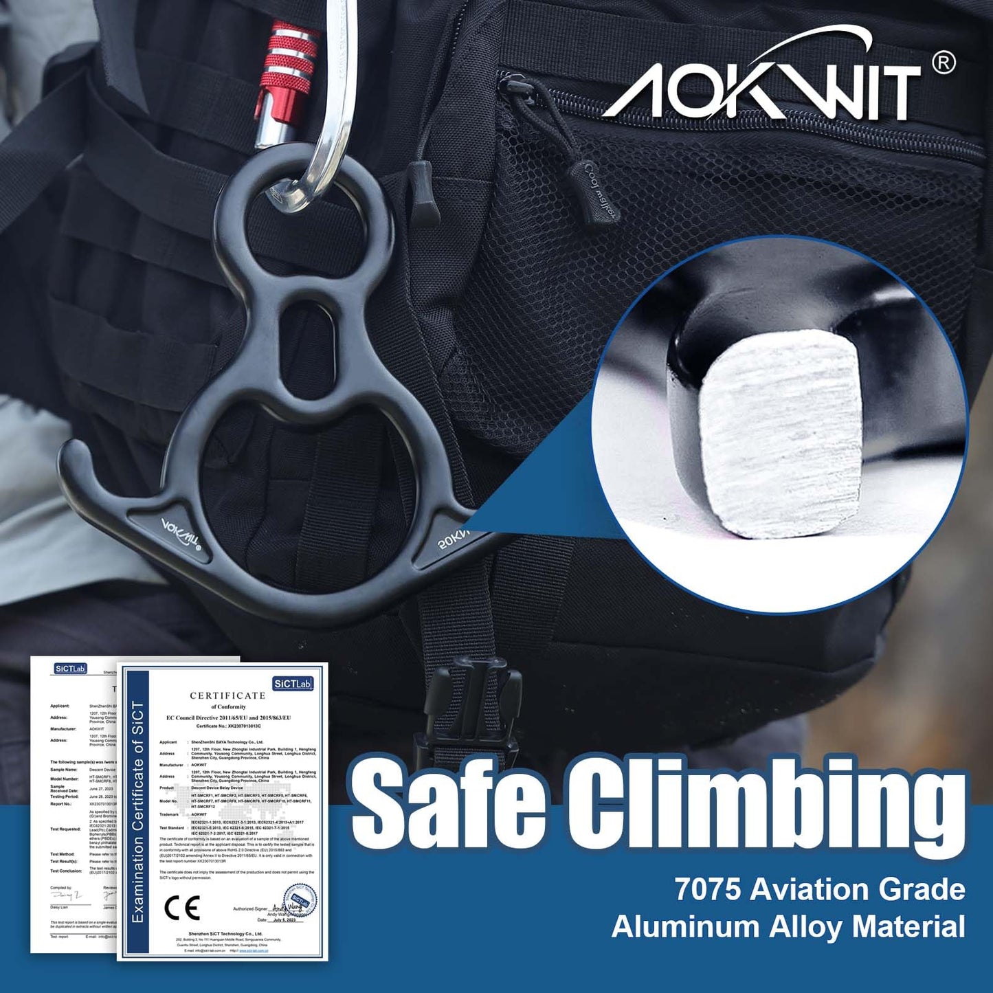 50KN Rescue Figure 8 Descender High Strength Aluminum Alloy Hand Ascender with Ergonomic Rubber Handle Strong Rappelling Gear Equipment for Rock Climbing Tree Arborist Rescue Mountaineering Caving