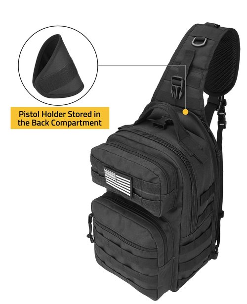 CVLIFE Tactical Sling Bag Backpack for Men Military Shoulder Sling Bag Molle Army Assault Detachable Tactical Bag with Bottle Holder Concealed Carry Daily Day Pack Work Bag for EDC Hiking, Black