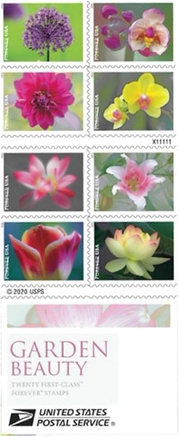 USPS Garden Beauty Forever Postage Stamps Book of 20 self-stick First Class Wedding Celebration Anniversary Flower Party (20 Stamps)