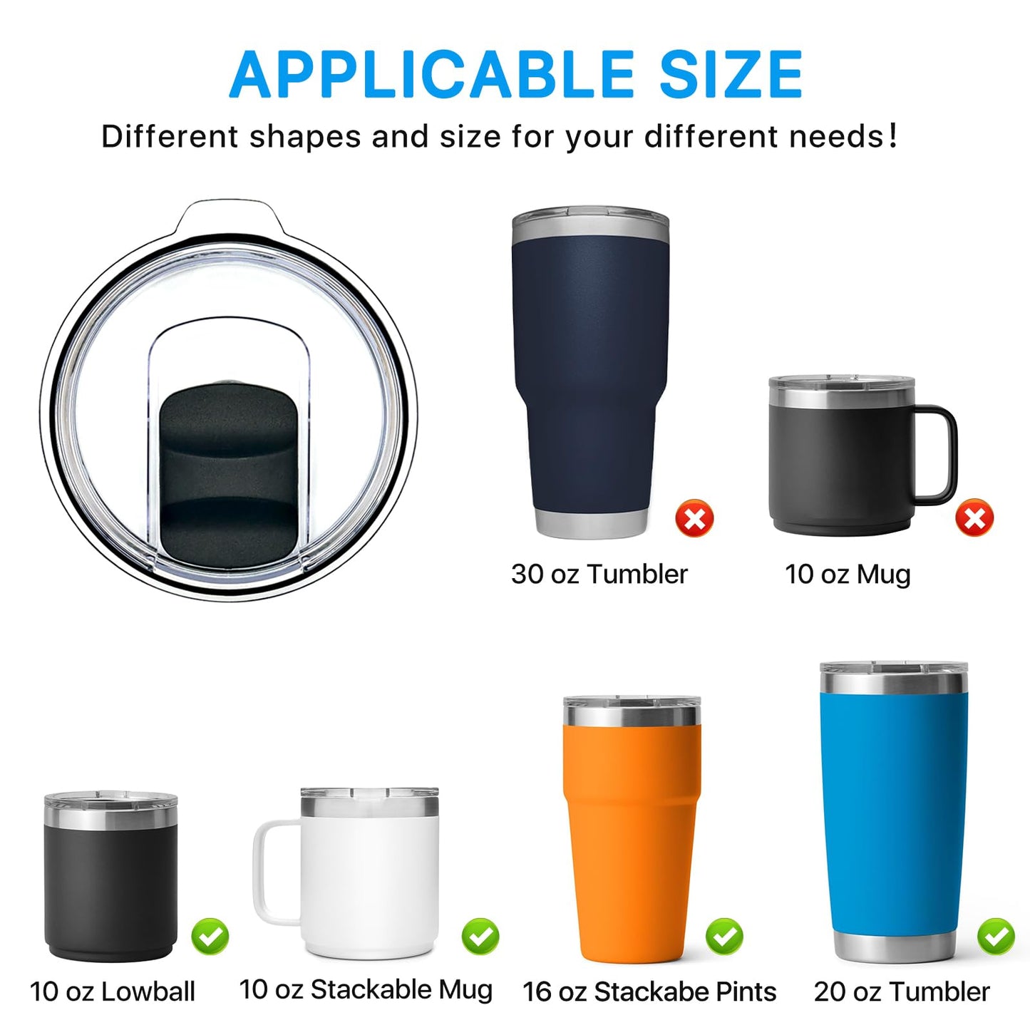 4 Pack 20 oz Tumbler Lid for Yeti Lids with 4 Magnetic Slider Replacement，Replacement Lid Compatible for YETI 20 oz Tumbler, 10/24 oz Mug, 10 oz Lowball，Rambler，Old Style Coffee Tumbler