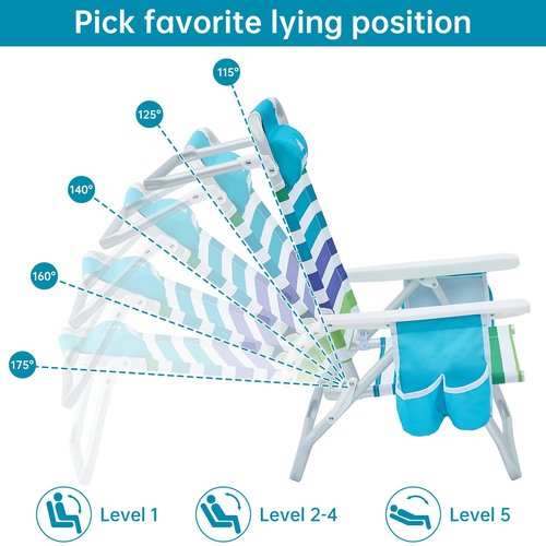 Beach Chair, Beach Chairs for Adults 2 Pack, Outdoor Folding Beach Chairs for Adults, Supports up to 350lbs with 5 Positions, Towel bar, Cooler Pouch, Storage Pouch.