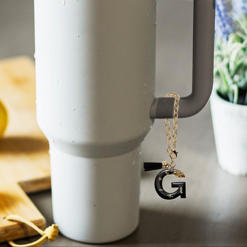 PATIKIL Letter Charm Accessories for Stanley Tumbler Cup, Letter R Keychain Handle Charm Cute Initial Letter with Tassel for Women Tumbler Cup Handle, Black