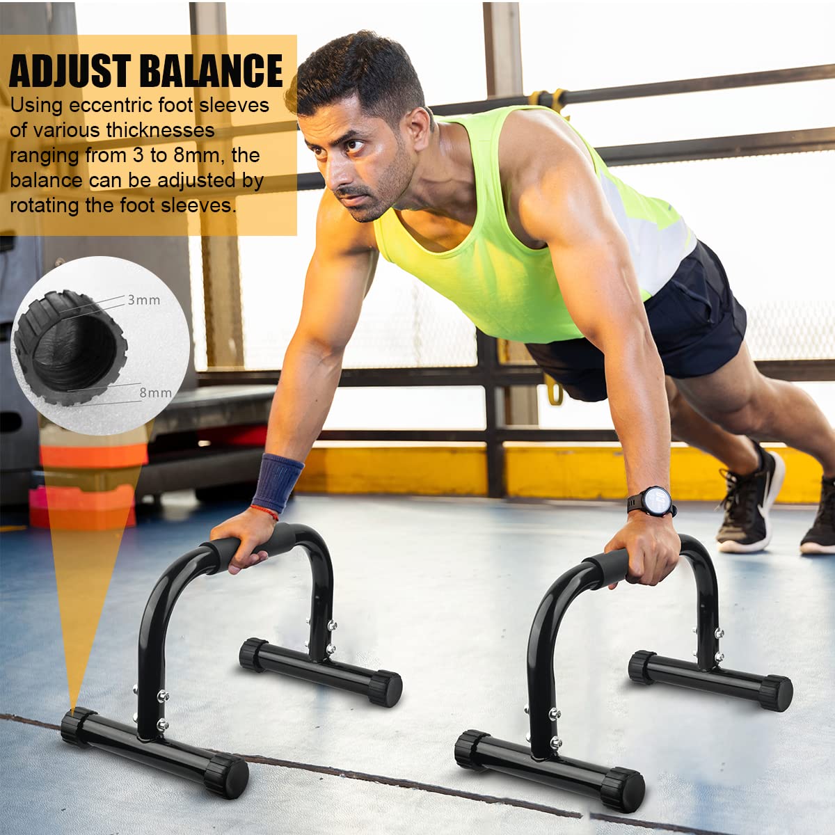 AmazeFan Parallettes Bars, Push Up Bars Strength Training for Handstands, Full Planche & Dips, Calisthenic, Gymnastic, [16.6x10x10in] Push Up Stands Handle for Floor Workouts Calisthenics Equipment