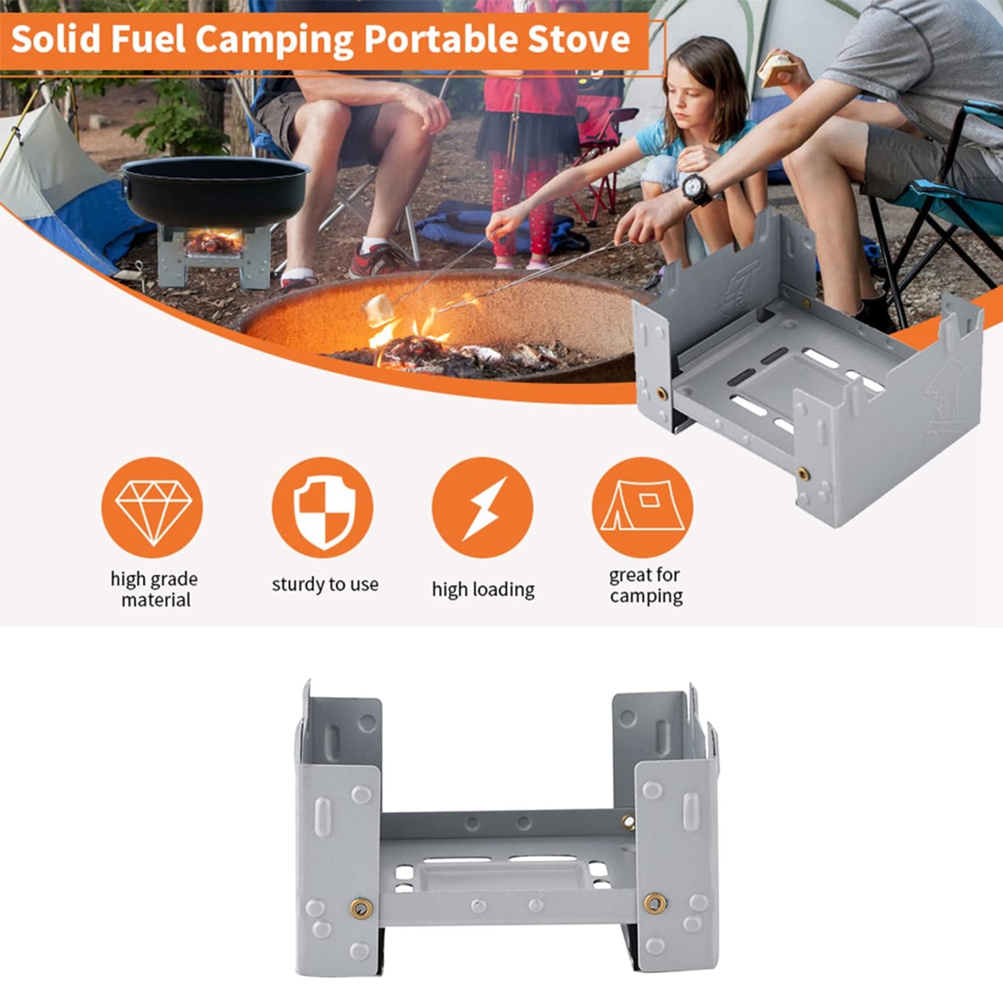 Folding Pocket Stove, 95 x 75mm Solid Mini Alcohol Stove Outdoor Folding Portable Pocket for Picnic BBQ Camp Hiking Wood Burning Camp