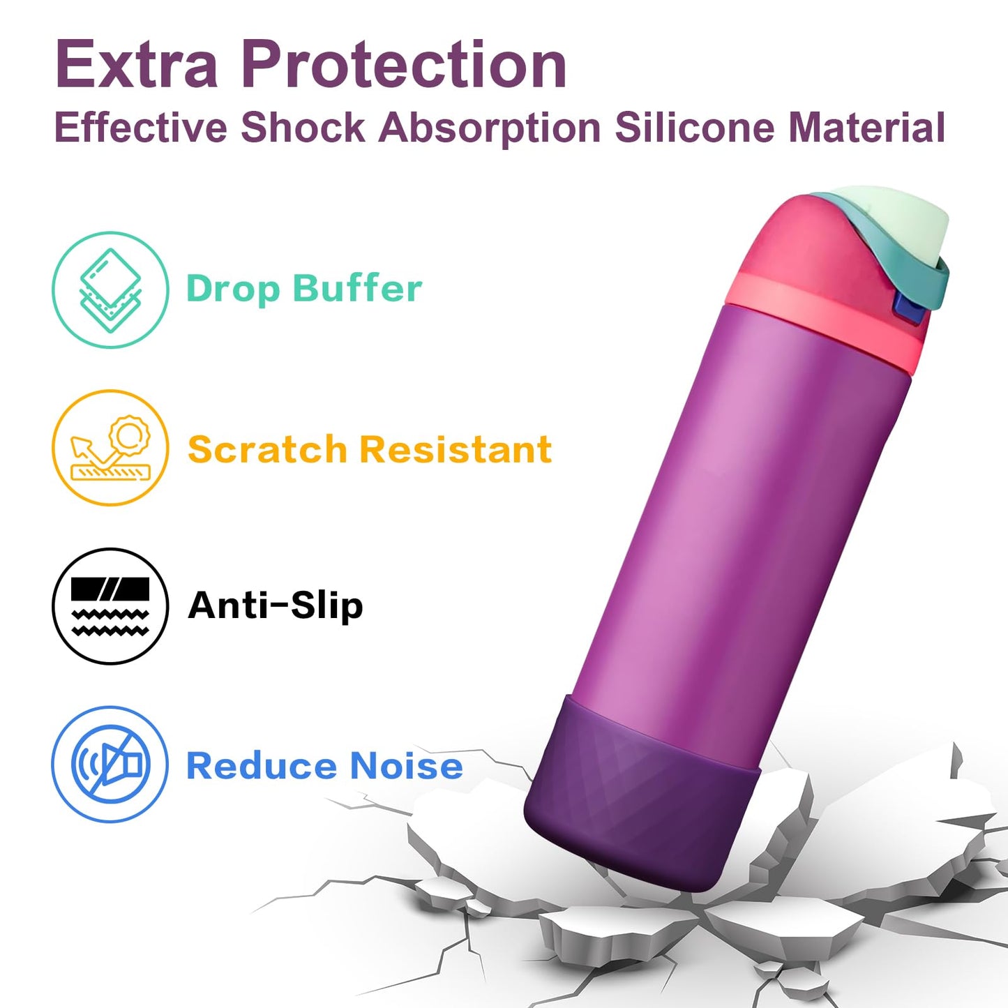 2PCS Silicone Water Bottle Boot for Owala 24oz, Protective Bottom Bumper Anti-Slip Sleeve for FreeSip, Twist, and Flip Stainless Steel Bottles, Dishwasher Safe and BPA Free(Dark Purple)