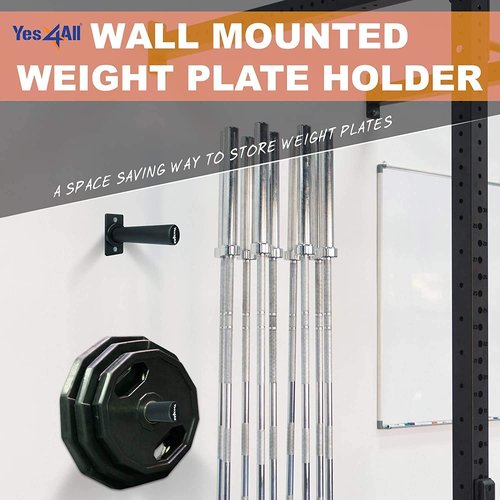 Yes4All Vertical Wall Mounted Olympic Barbell Holder, Barbell Storage Rack, Hanging Barbell Rack for Home Fitness Equipment