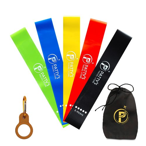 Latex-Free Resistance Bands Set (5 Bands) with Carry Bag & Bottle Holder | Travel Exercise Bands for Full Body Workouts | Workout Equipment | Exercise Equipment