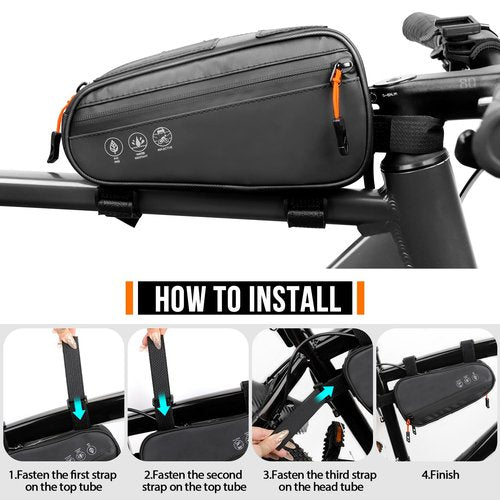 WOTOW Bike Frame Bag - 3 Ways Installation Water Resistant Reflective Bicycle Top Tube Bag with Two Side Pockets, Ebike Cycling Triangle Bag Pouch Accessories for MTB Road Travel (1.2L)
