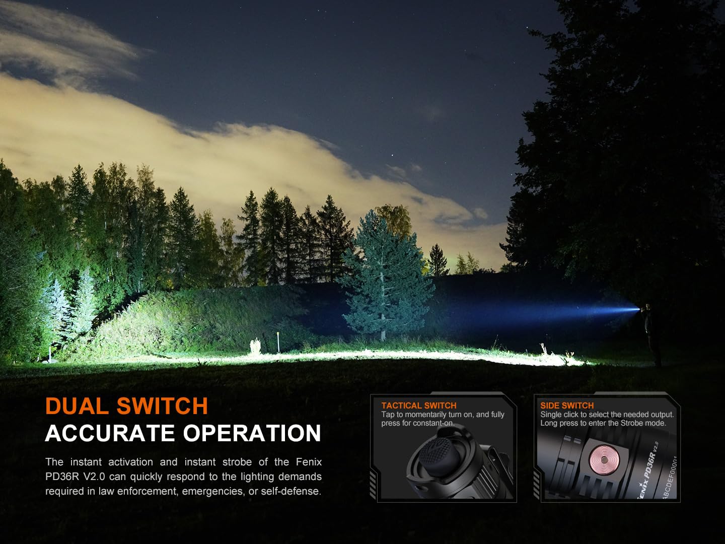 Fenix PD36R V2.0 Tactical Flashlight, 1700 Lumen USB-C Long Throw Rechargeable EDC Work Police Duty Patrol Search and Rescue, Emergency with LumenTac Organizer