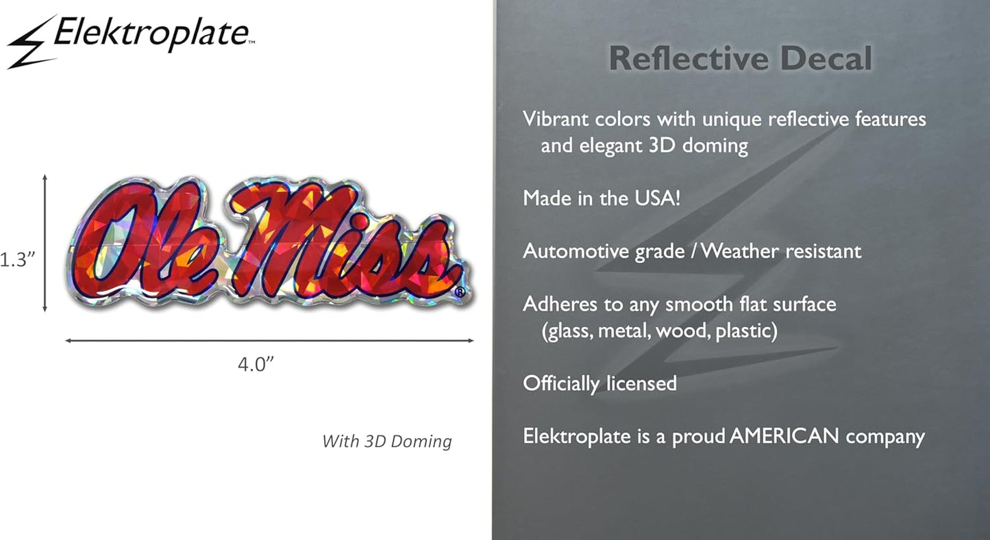 Elektroplate Officially Licensed Ole Miss Red Reflective Decal | Premium 3D Doming All Weather Sticker for Car, Water Bottle, Laptop, Tablet, Window, Cooler, Bumper, Toolbox, Phone | Made in The USA