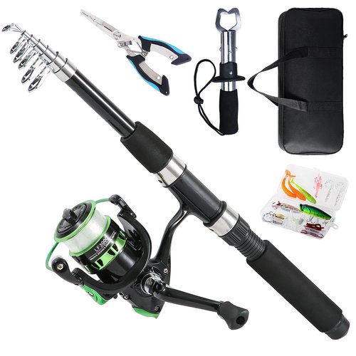 Tripquips Fishing Rod, 6.9ft Telescopic Fishing Rod and Reel Combo with Fishing Pliers and Lip Gripper Fishing Equipment, 5.2:1 Pre-Loaded Spinning Reel Combo Set Fishing Pole(LF30 Green)