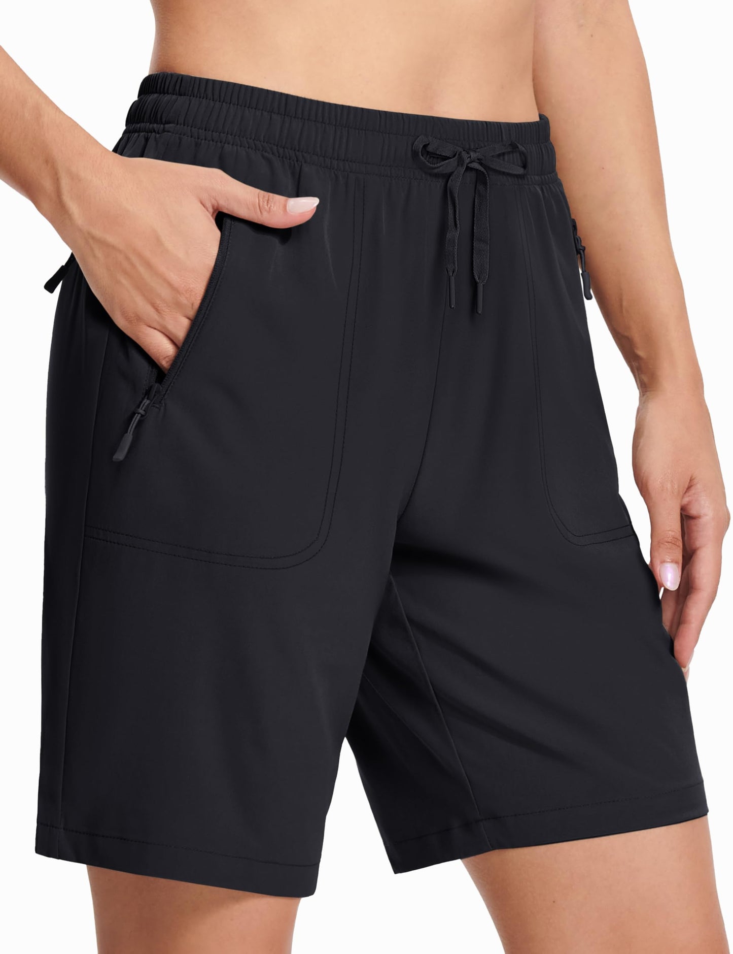 MAGCOMSEN Hiking Shorts Women 8 Inch Inseam Lightweight with Pockets Quick Dry Running Shorts Golf Black L