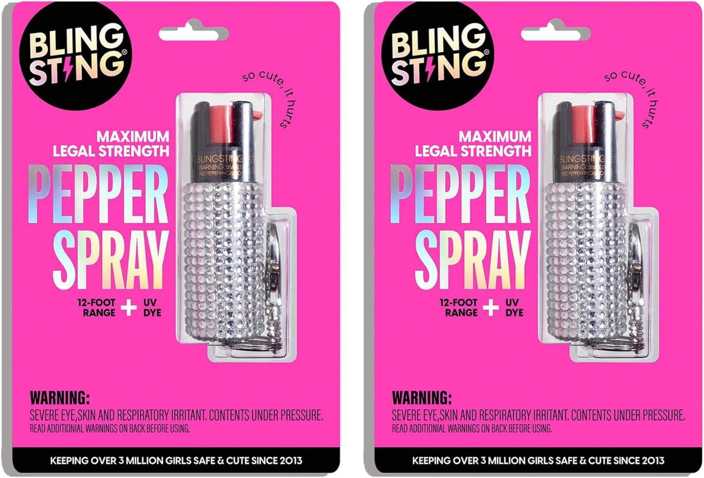 BLINGSTING Pepper Spray for Women - Maximum Strength OC Self Defense Spray - 12 ft Range - UV Marking Dye for Police ID - Swipe Safety Lock - Compact & Fashionable Keychain