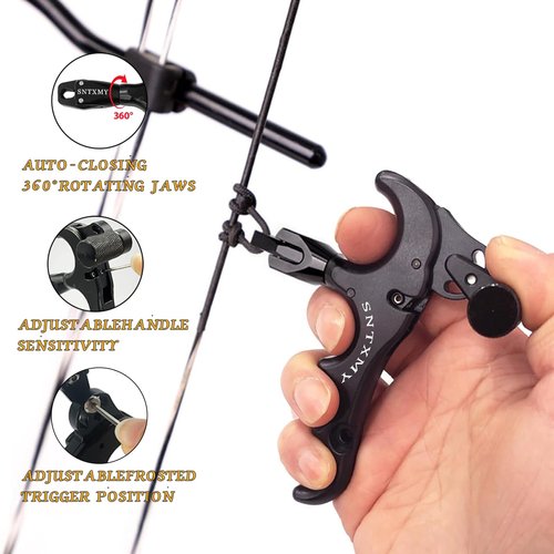 sntxmy Bow Release for Compound Bow, Archery Release Trigger, Compound Bow Release, Thumb Release. (4 Finger Bow Release, Black)
