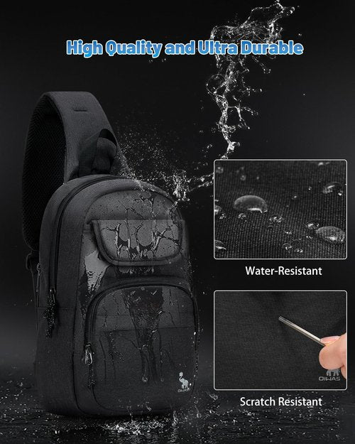 OIWAS Sling Bag Crossbody Backpack for Men, One Strap Backpack Hiking Daypack Chest Bag for Women Large Capacity Water Resistant Shoulder Bags (black)